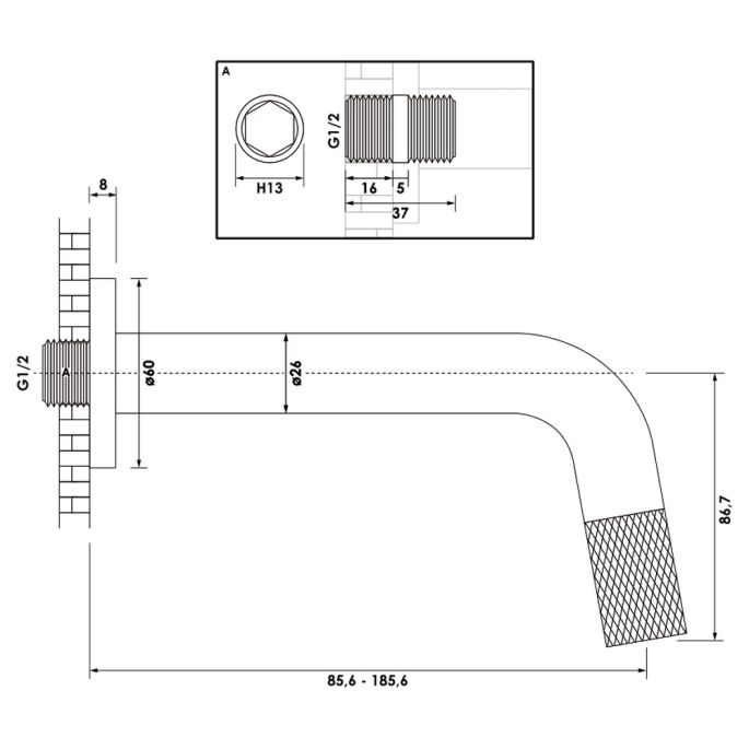 Brauer Carving 5-GK-264 inbouw fonteinkraan inkortbaar koper geborsteld PVD