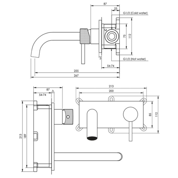 Brauer Carving 5-GM-004-B6 inbouw wastafelmengkraan met gebogen uitloop en afdekplaat model A1 gunmetal geborsteld PVD