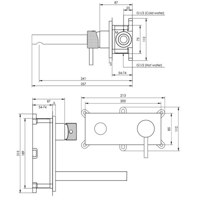 Brauer Carving 5-NG-004-S6 inbouw wastafelmengkraan met rechte uitloop en afdekplaat model A1 RVS geborsteld PVD