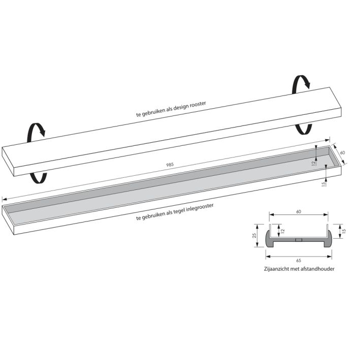 Brauer DR-MRF100GK douchegoot met multifunctioneel rooster en flens 7 x 100cm koper geborsteld PVD