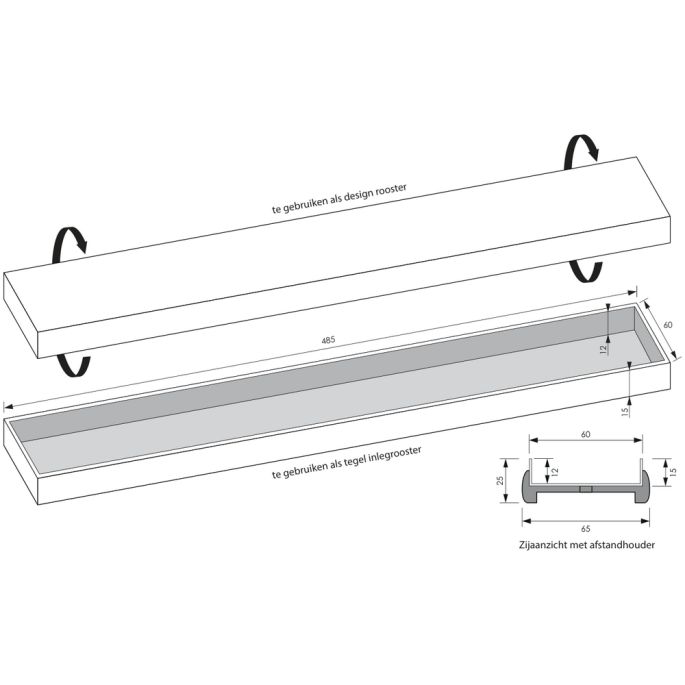 Brauer DR-MRF50NG douchegoot met multifunctioneel rooster en flens 7 x 50cm RVS geborsteld