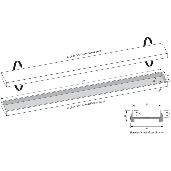 Brauer DR-MRF80NG douchegoot met multifunctioneel rooster en flens 7 x 80cm RVS geborsteld