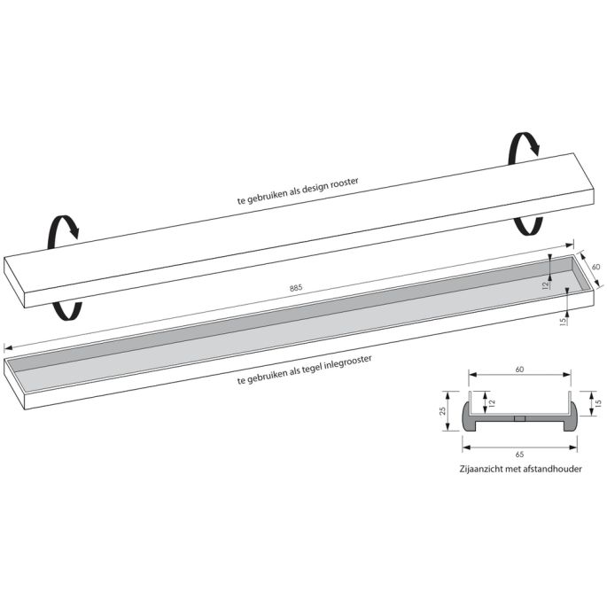 Brauer DR-MRF90NG shower channel with multifunctional grating and flange 7 x 90cm stainless steel brushed