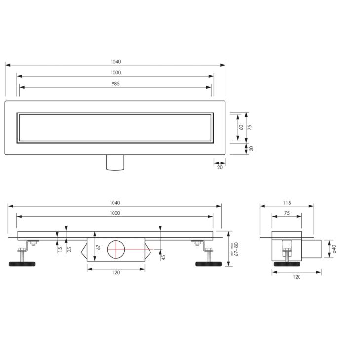 Brauer DR-MRF100GG douchegoot met multifunctioneel rooster en flens 7 x 100cm goud geborsteld PVD