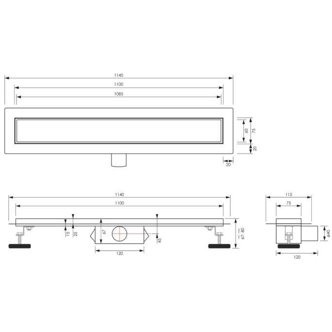 Brauer DR-MRF110NG douchegoot met multifunctioneel rooster en flens 7 x 110cm RVS geborsteld