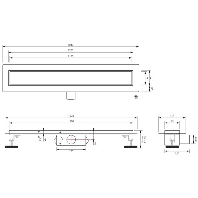 Brauer DR-MRF120NG douchegoot met multifunctioneel rooster en flens 7 x 120cm RVS geborsteld