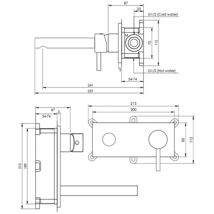 Brauer Edition 5-CE-004-S3 Unterputz-Waschtischbatterie mit geradem Auslauf und Abdeckplatte Modell C1 Chrom