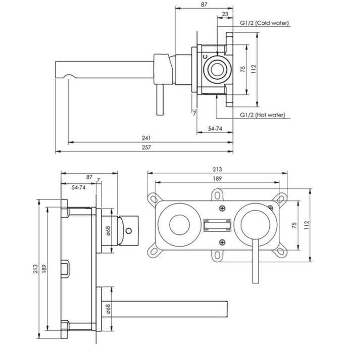 Brauer Edition 5-CE-004-S4-65 inbouw wastafelmengkraan met rechte uitloop en rozetten model D1 chroom
