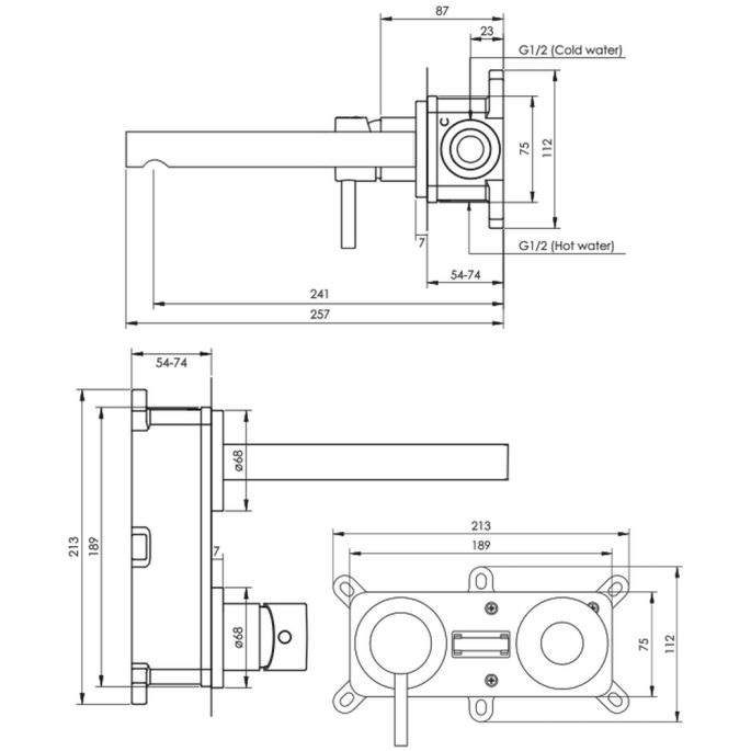 Brauer Edition 5-CE-083-S3-65 inbouw wastafelmengkraan met rechte uitloop en rozetten model C2 chroom