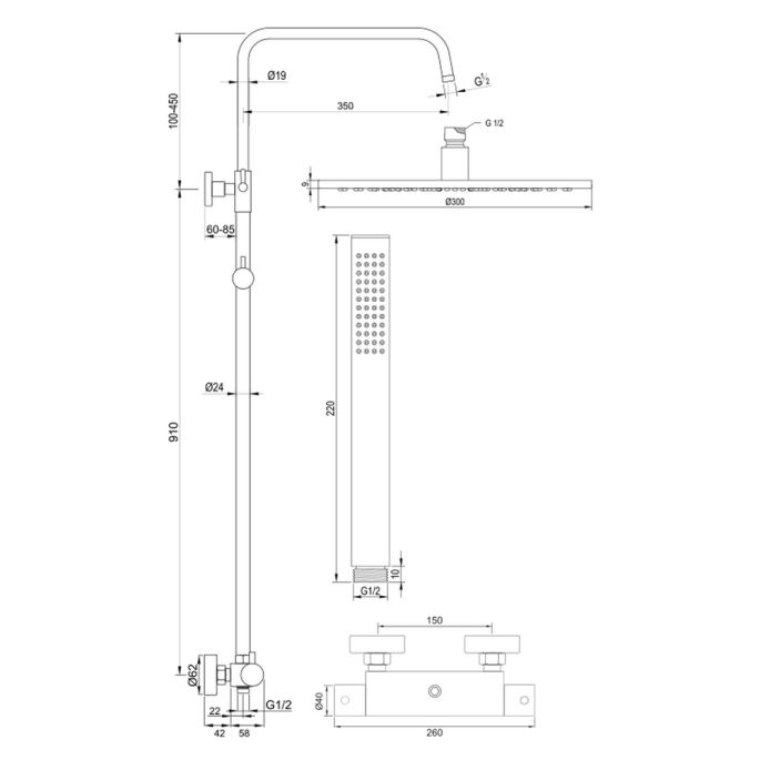Brauer Edition 5-GK-007-3 Aufputz-Thermostat-Regenbrause SET 03 Kupfer gebürstet PVD