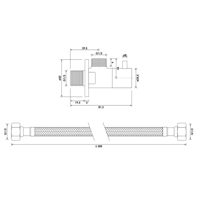 Brauer Edition 5-GK-315 hoekstopkraan compleet met slang koper geborsteld PVD