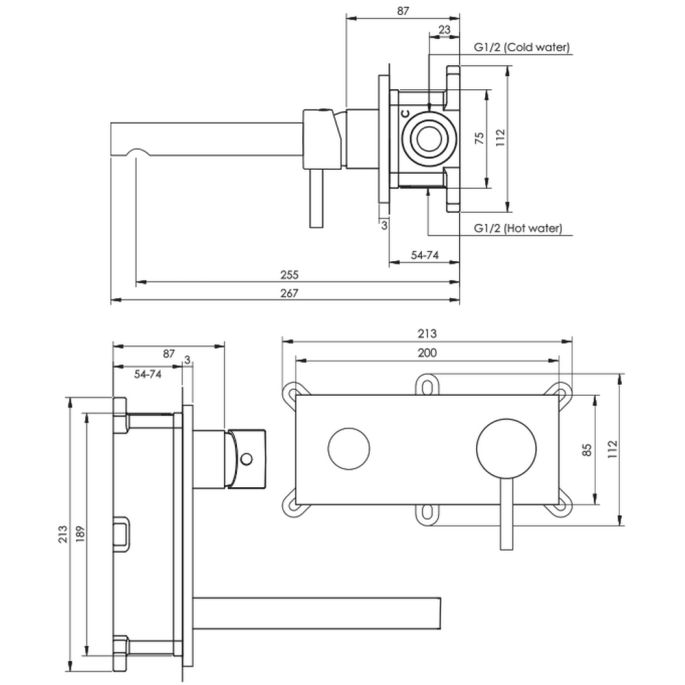 Brauer Edition 5-GM-004-S1 Unterputz-Waschtischbatterie mit geradem Auslauf und Abdeckplatte Modell E1 gunmetal gebürstet PVD