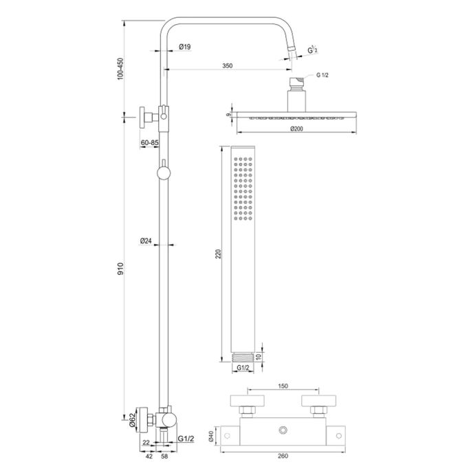 Brauer Edition 5-GM-007-1 Aufputz-Thermostat-Regenbrause SET 01 Rotguss gebürstet PVD