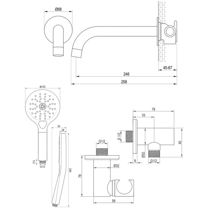 Brauer Edition 5-GM-023 thermostatische inbouw badkraan SET 02 gunmetal geborsteld PVD