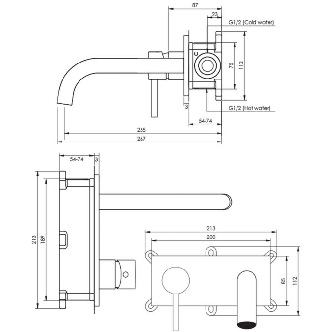 Brauer Edition 5-NG-083-B4 inbouw wastafelmengkraan met gebogen uitloop en afdekplaat model D2 RVS geborsteld PVD