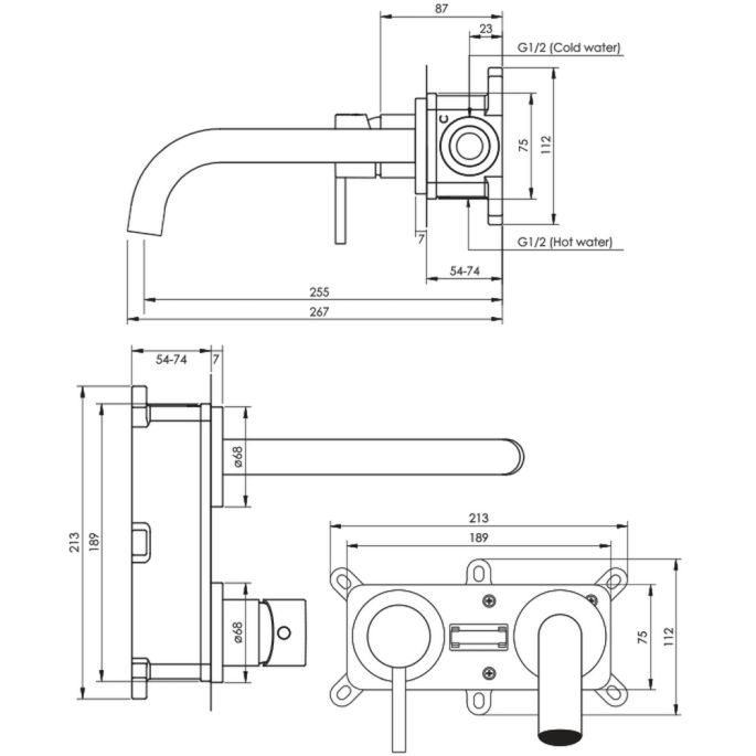 Brauer Edition 5-NG-083 inbouw wastafelmengkraan met gebogen uitloop en rozetten model A2 RVS geborsteld PVD