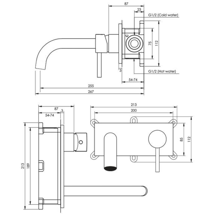 Brauer Edition 5-S-004-B2 inbouw wastafelmengkraan met gebogen uitloop en afdekplaat model A1 mat zwart