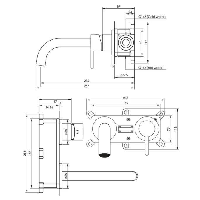 Brauer Edition 5-S-004-B3-65 inbouw wastafelmengkraan met gebogen uitloop en rozetten model C1 mat zwart