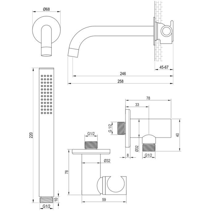 Brauer Edition 5-S-022 thermostatic concealed bath mixer SET 01 matt black