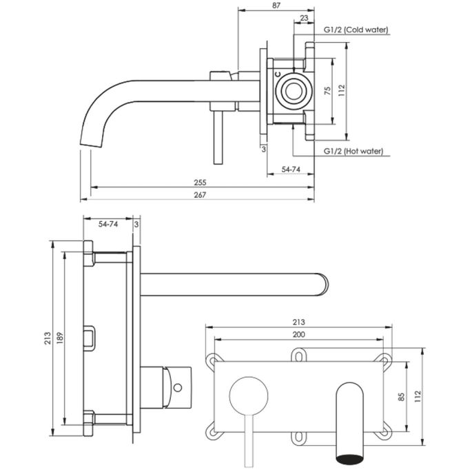 Brauer Edition 5-S-083-B2 inbouw wastafelmengkraan met gebogen uitloop en afdekplaat model A2 mat zwart