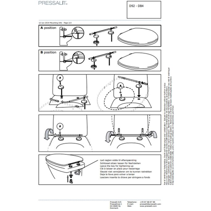 Pressalit Dania - Colani - Ergosit D92999 Scharnier mit durchgehendem Stift, Standardbefestigung Chrom (2er-Set)