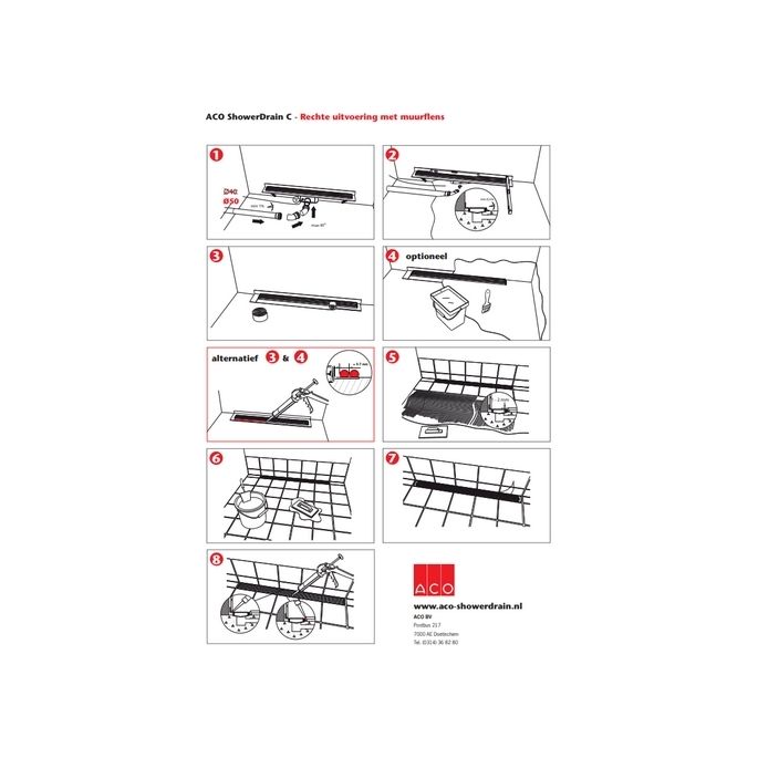 ACO ShowerDrain C 408759 douchegoot met muurflens 88,5cm zijuitloop