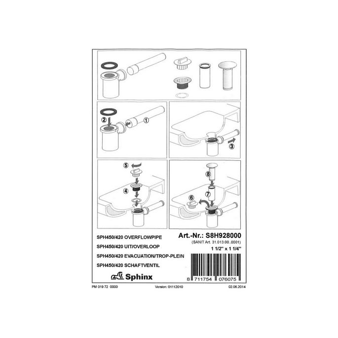 Sphinx S8H928000 cup siphon for washbasin with chrome plug
