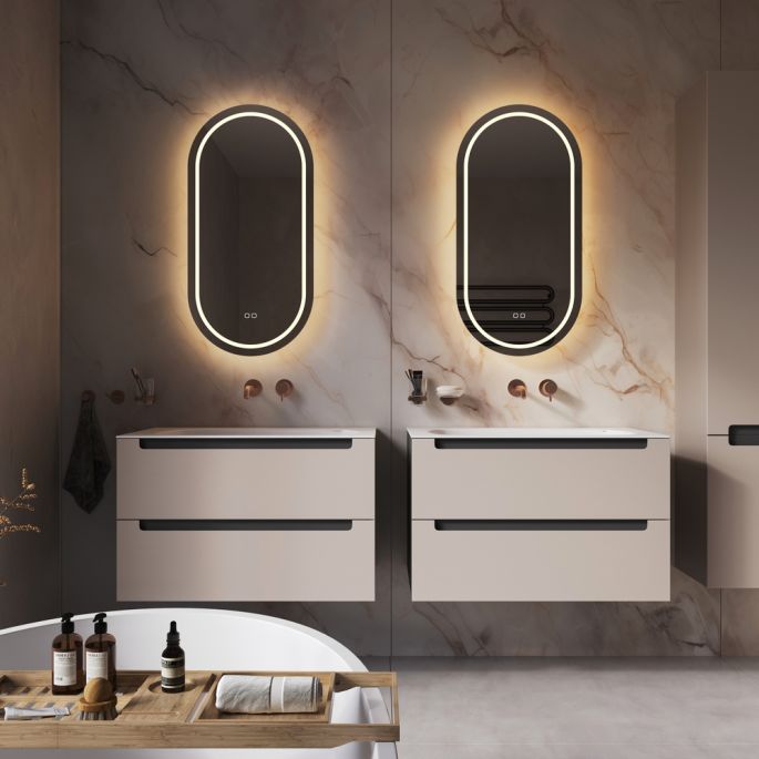 Phantom Mirrors Serie 004 004.45.90 ovaal rechte LED spiegel, 45x90 cm met directe en indirecte led rondom