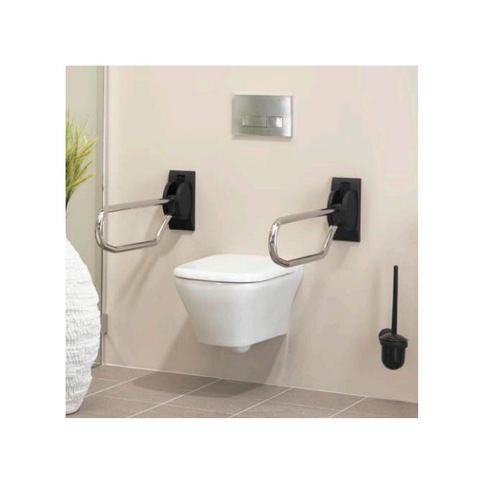 Handicare (Linido) LI2603360211 opklapbare toiletbeugel 600 mm RVS gepolijst (antraciete afdekkap/muurplaat)