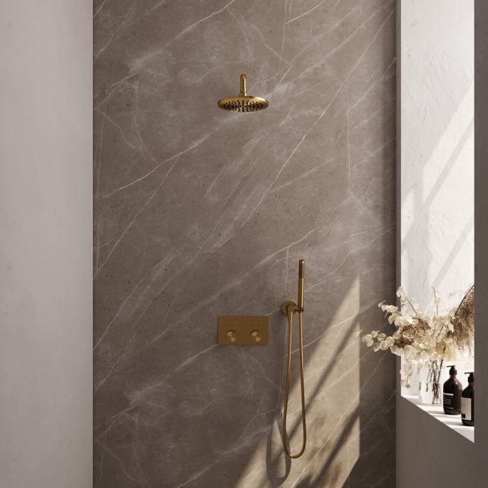 Brauer Carving 5-GG-186 thermostatische inbouw regendouche met drukknoppen SET 51 goud geborsteld PVD