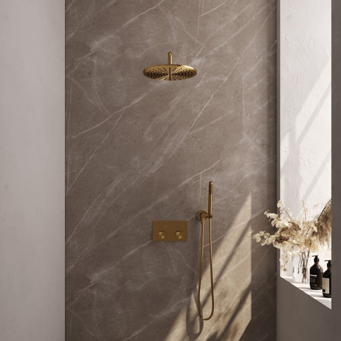 Brauer Carving 5-GG-187 thermostatische inbouw regendouche met drukknoppen SET 52 goud geborsteld PVD