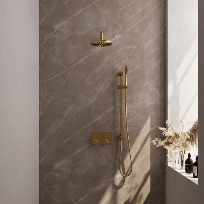 Brauer Carving 5-GG-198 thermostatische inbouw regendouche met drukknoppen SET 63 goud geborsteld PVD