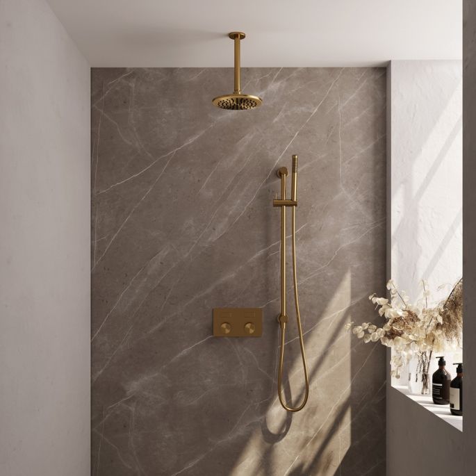 Brauer Carving 5-GG-200 thermostatic concealed rain shower with push buttons SET 65 gold brushed PVD