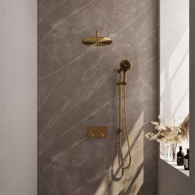 Brauer Carving 5-GG-205 thermostatic concealed rain shower with push buttons SET 70 gold brushed PVD