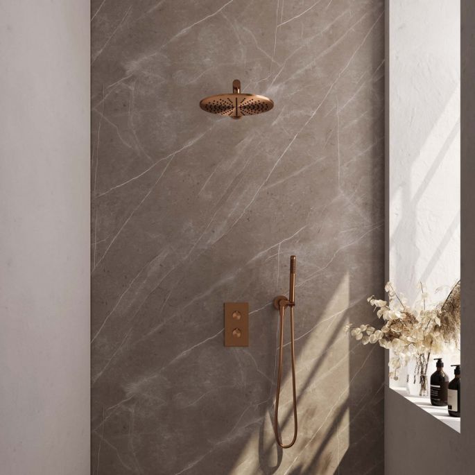 Brauer Carving 5-GK-122 thermostatische inbouw regendouche 3-weg omstelling SET 26 koper geborsteld PVD