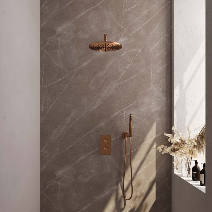 Brauer Carving 5-GK-124 thermostatic concealed rain shower 3-way diverter SET 28 copper brushed PVD