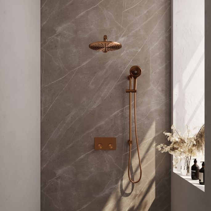 Brauer Carving 5-GK-203 thermostatische inbouw regendouche met drukknoppen SET 68 koper geborsteld PVD