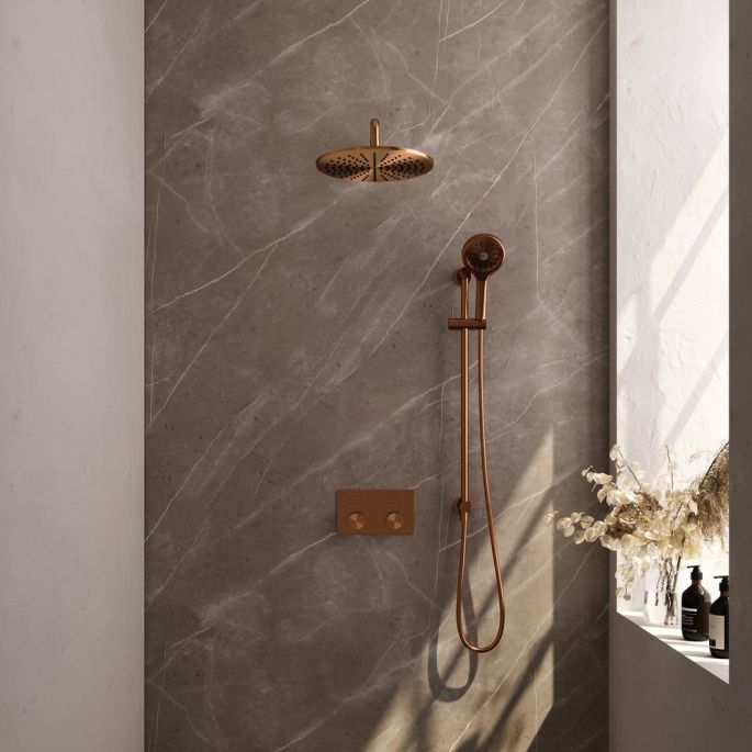 Brauer Carving 5-GK-205 thermostatische inbouw regendouche met drukknoppen SET 70 koper geborsteld PVD