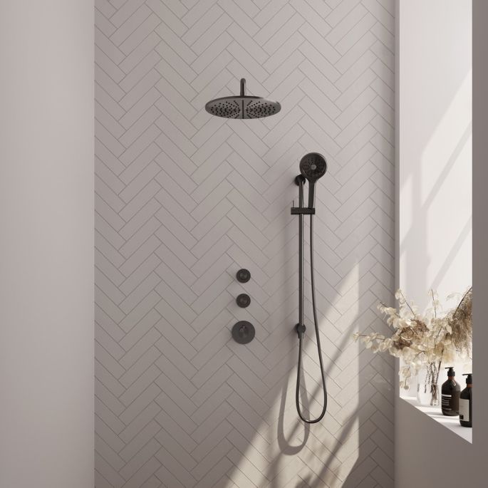 Brauer Carving 5-GM-118 thermostatische inbouw regendouche SET 22 gunmetal geborsteld PVD