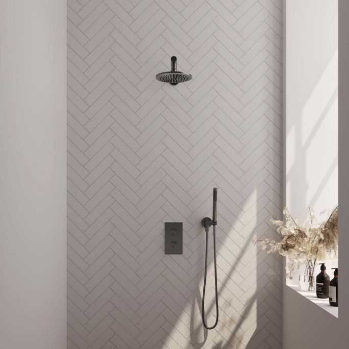 Brauer Carving 5-GM-121 thermostatische inbouw regendouche 3-weg omstelling SET 25 gunmetal geborsteld PVD