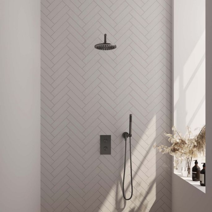 Brauer Carving 5-GM-123 thermostatische inbouw regendouche 3-weg omstelling SET 27 gunmetal geborsteld PVD