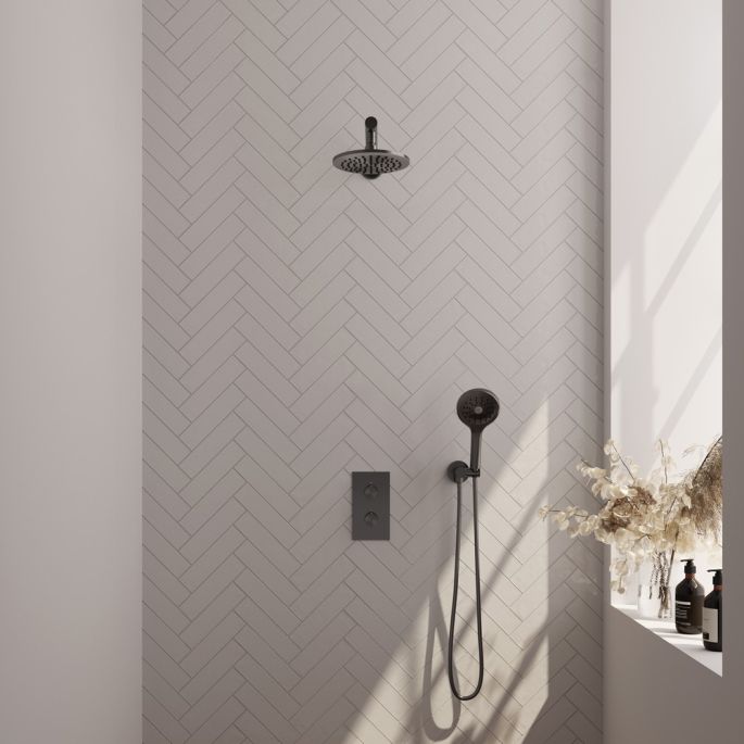 Brauer Carving 5-GM-127 thermostatische inbouw regendouche 3-weg omstelling SET 31 gunmetal geborsteld PVD