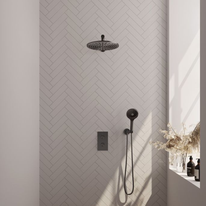 Brauer Carving 5-GM-128 thermostatische inbouw regendouche 3-weg omstelling SET 32 gunmetal geborsteld PVD