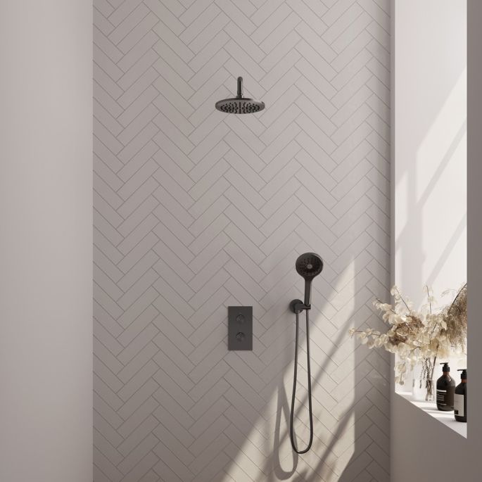 Brauer Carving 5-GM-129 thermostatische inbouw regendouche 3-weg omstelling SET 33 gunmetal geborsteld PVD
