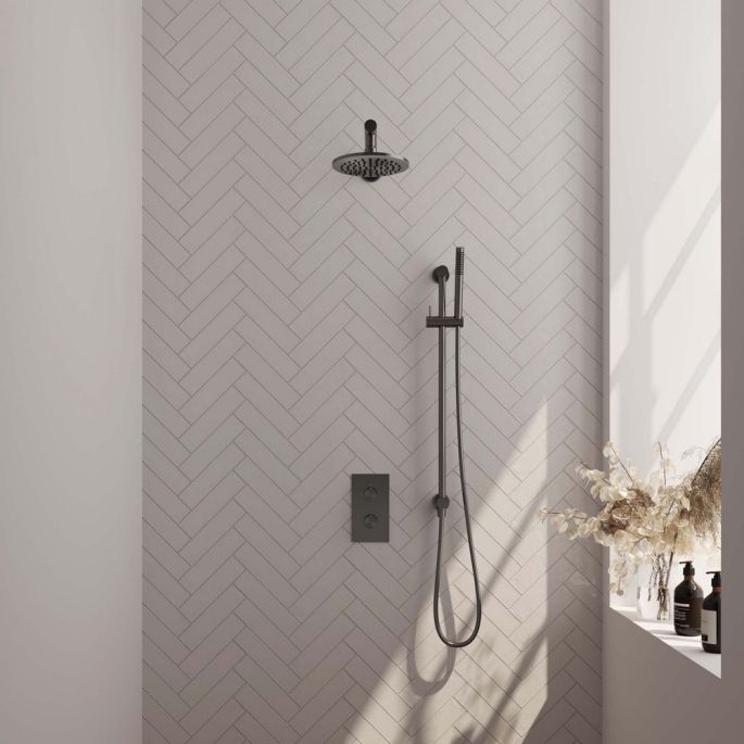 Brauer Carving 5-GM-133 thermostatische inbouw regendouche 3-weg omstelling SET 37 gunmetal geborsteld PVD