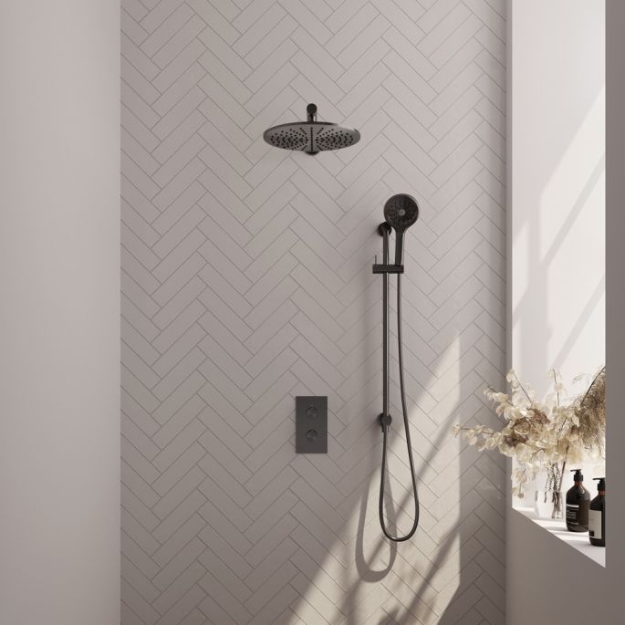 Brauer Carving 5-GM-140 thermostatische inbouw regendouche 3-weg omstelling SET 44 gunmetal geborsteld PVD