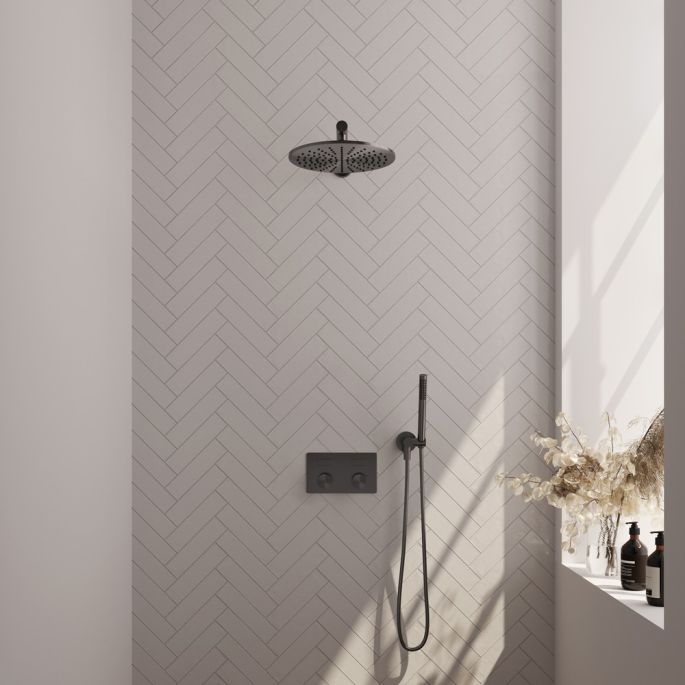Brauer Carving 5-GM-185 thermostatische inbouw regendouche met drukknoppen SET 50 gunmetal geborsteld PVD