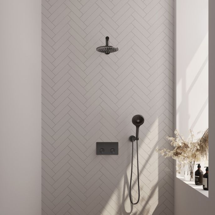 Brauer Carving 5-GM-190 thermostatische inbouw regendouche met drukknoppen SET 55 gunmetal geborsteld PVD