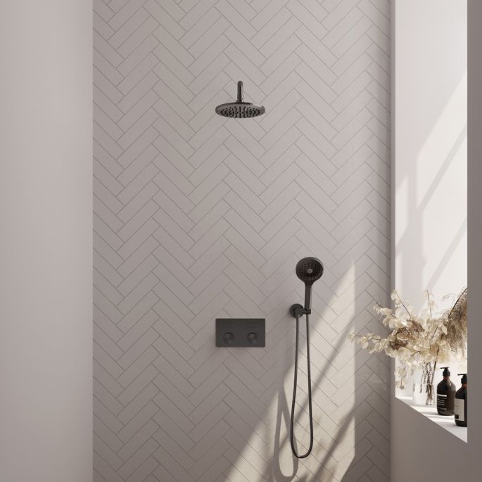 Brauer Carving 5-GM-192 thermostatische inbouw regendouche met drukknoppen SET 57 gunmetal geborsteld PVD