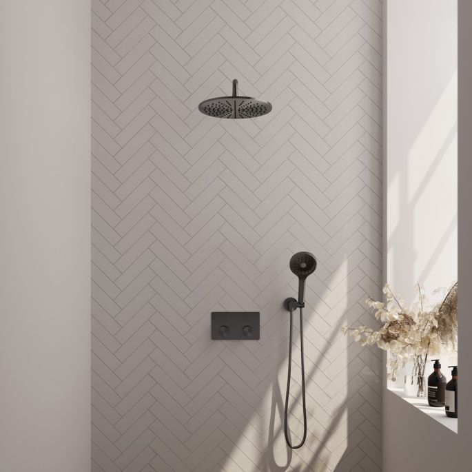 Brauer Carving 5-GM-193 thermostatische inbouw regendouche met drukknoppen SET 58 gunmetal geborsteld PVD